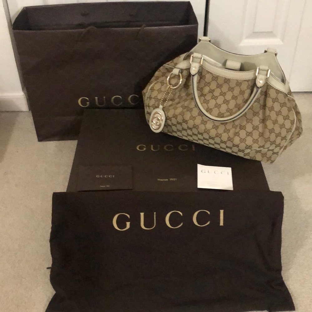 Gucci Medium Sukey Guccissima Hobo Tote Handbag.